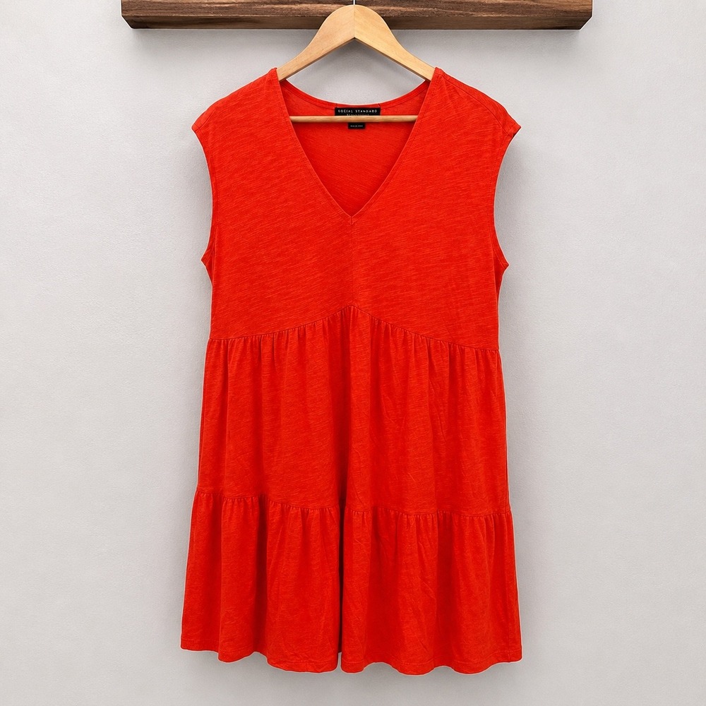 Social Standard Sanctuary Red Tiered V-Neck Slub Sleeveless Dress XD1576K6